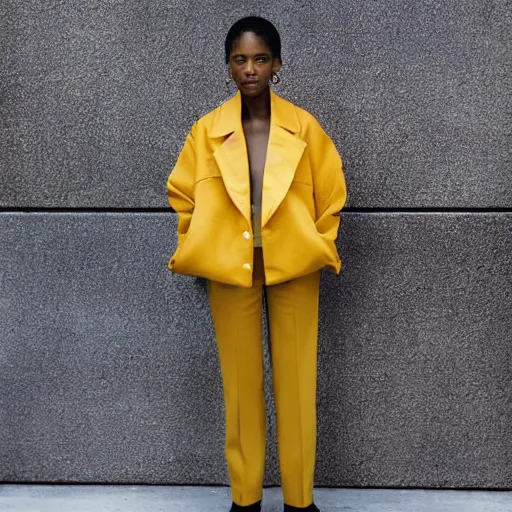 Prompt: realistic photoshooting for a new ssense lookbook color film photography portrait of a beautiful woman model wearing a workwear jacket, photo in style of tyler mitchell