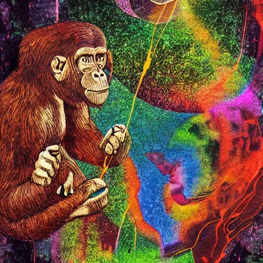 Image similar to stoned ape theory, psilocybin mushrooms, abstract, evolution