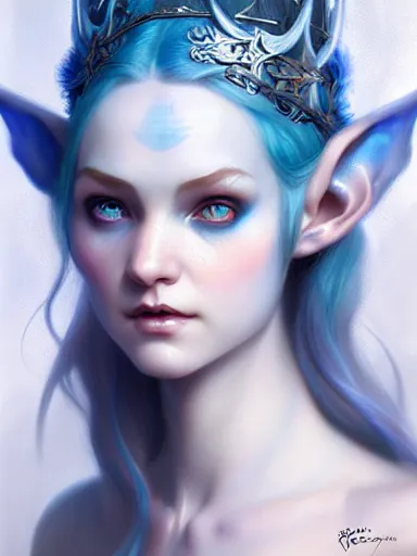 Image similar to the elven queen with blue skin by james jean, charlie bowater, tom bagshaw, nikolay makovsky : : enchanting, ethereal, magical, portrait, character design, illustration, hyperrealism, photorealism, digital art, concept art, fantasy, whimsy, weta, wlop, artstation