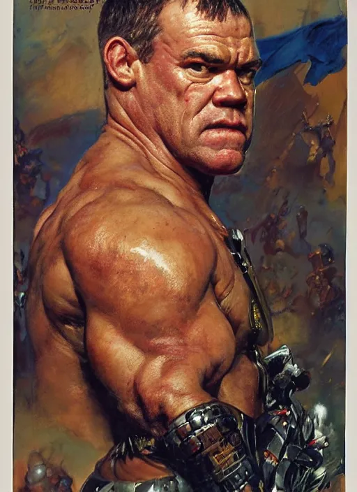 Image similar to head portrait of jocko willink as huge warrior with muscular neck, science fiction, by john berkey and lawrence alma tadema and rick berry and norman rockwell