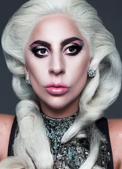 Prompt: half-length portrait of lady gaga, f/4.5, ISO 100