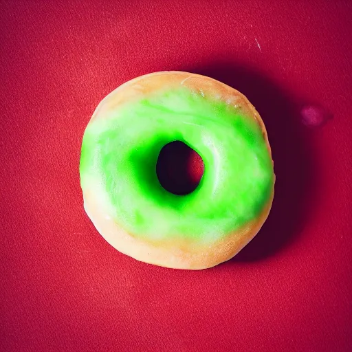 Prompt: Perfectly circular donut!!!!! in the shape of a watermelon!!!!!!, trending on artstation, 4k, 8k, professional photography, overhead shot, 35mm lens