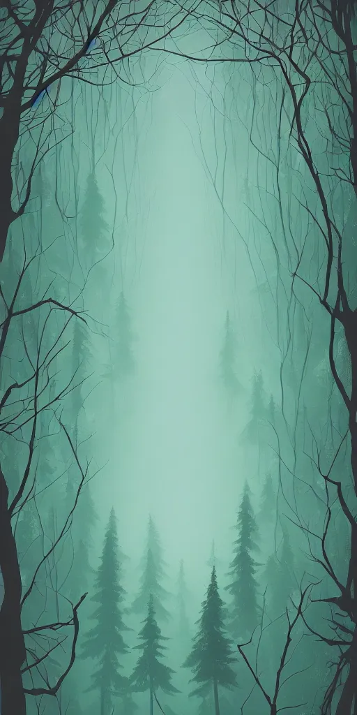 Image similar to a minimalist picture of a magical forest, by petros afshar