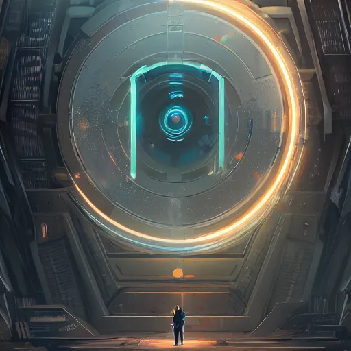 Image similar to a giant vault door, elegant digital illustration by greg rutkowski, cyberpunk, low angle, android netrunner