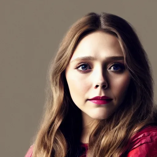 Prompt: elizabeth olsen ( ( scarlet witch ) ), portrait!!!, [ 4 k photorealism ]!!, trending on unsplash