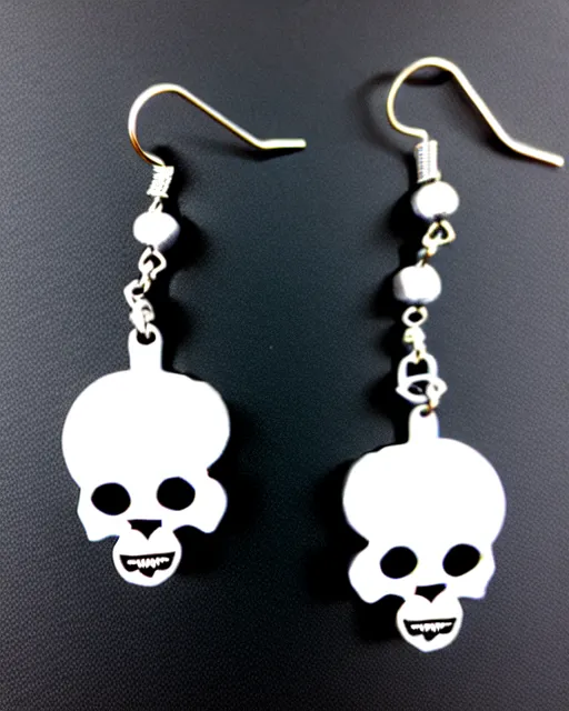 Image similar to spooky cartoon skull, 2 d lasercut earrings,