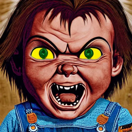 Prompt: chucky finster in the cover art of nas'illmatic