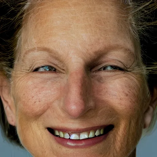 Prompt: closeup portrait photo of a beautiful smiling neuron character, by annie liebovitz