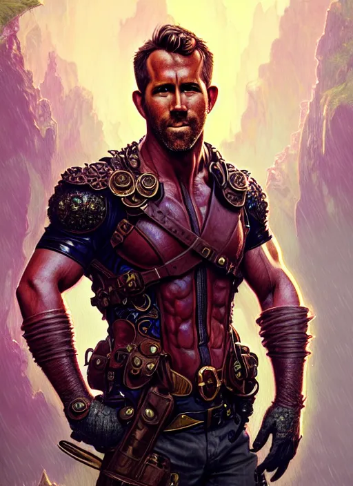 Prompt: portrait of ryan reynolds, d & d, wet, shiny, fantasy, intricate, elegant, hyper detailed, ultra definition, photoreal, artstation, unreal engine rendered, concept art, smooth, sharp focus, illustration, art by artgerm and greg rutkowski and alphonse mucha and garis edelweiss