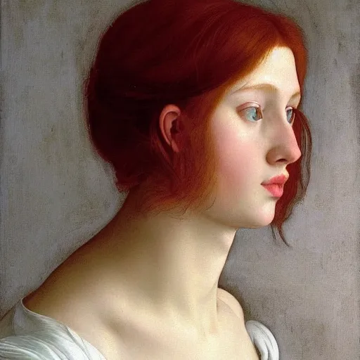 Prompt: full body portrait of a red haired girl with a soft smile, with long hair, green eyes, hint of freckles, beautiful round face, pale skin, highly detailed, deep focus, smooth, sharp focus, golden ratio, dramatic illumination, ultra realistic, 8 k, painting art by artemisia lomi gentileschi and caravaggio