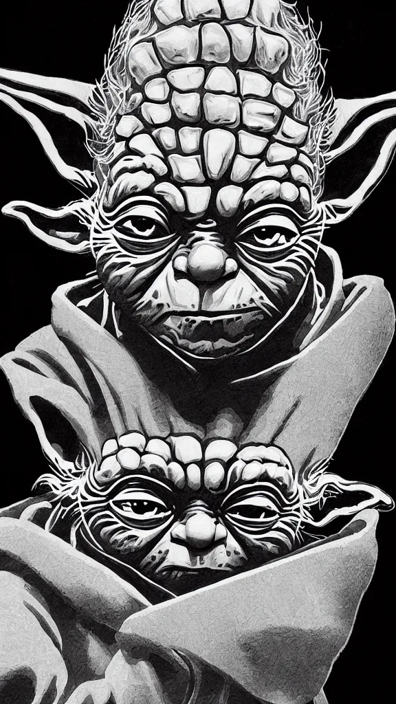 Prompt: a portrait of yoda as japanese ink calligraphy. color harmony, 8 k detail, gallery quality, hd wallpaper, premium prints available, hyper - detailed, intricate design.