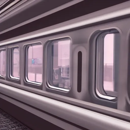 Prompt: photo of a person in a train, futuristic city, movie still, cinematic, 8 k, unreal engine, 3 d render