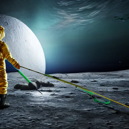 Image similar to fishing on the moon, 4K