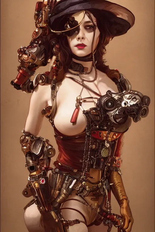 Image similar to anthropomorphic cherry as a steampunk cyborg, portrait, western, steampunk, duster, fantasy, intricate, elegant, highly detailed, digital painting, artstation, concept art, sharp focus, illustration, art by artgerm and greg rutkowski and alphonse mucha