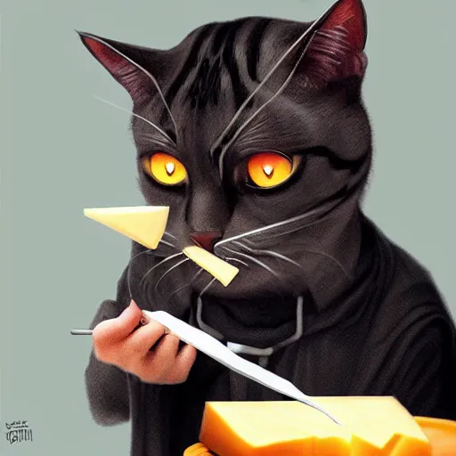 Prompt: Cat Jedi eating cheese, digital art, realistic, detailed, artstation