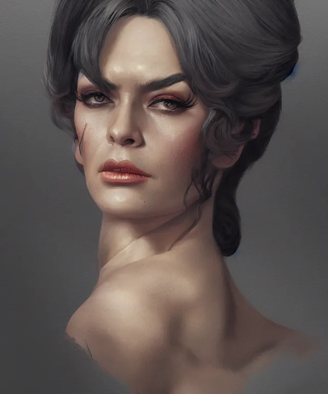 Prompt: Portrait of a female Mafia boss from 1960s, highly detailed, digital painting, artstation, concept art, smooth, sharp focus, illustration by Artgerm and Greg Rutkowski and Tom Bagshaw