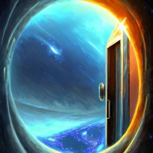 Image similar to A hyperdetailed digital oil painting of A doorway to the galaxy, Trending on ArtStation and DeviantArt