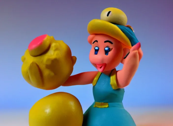 Image similar to claymation figure of princess peach