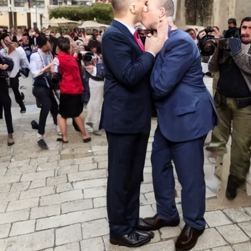 Image similar to benjamin netanyahu kissing naftali bennet, realistic, detailed