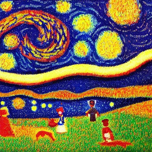 Image similar to starry night painting in the style of georges seurat