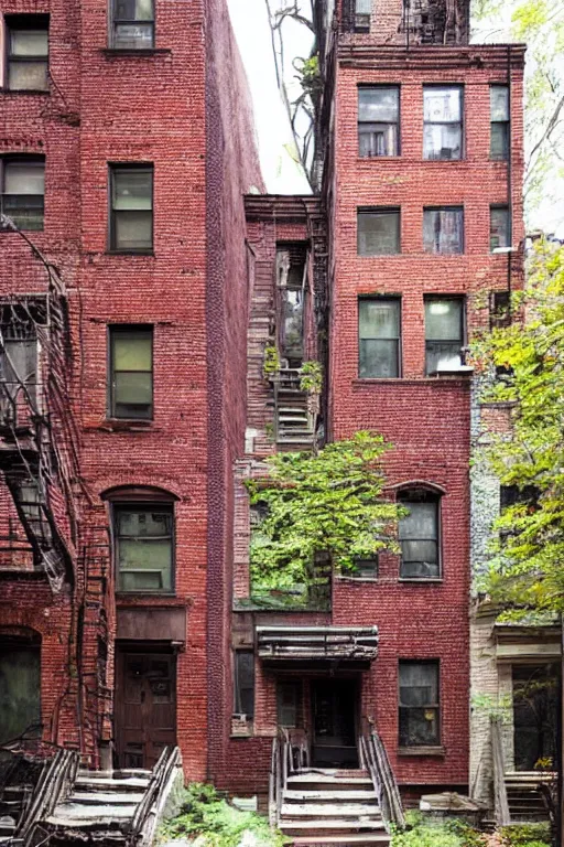 Prompt: (((((a ramshackle manhattan brick brownstone deep in the forest))))) by Phuoc Quan!!!!!!!!!!!!!!!!!!!!!!!!!!!