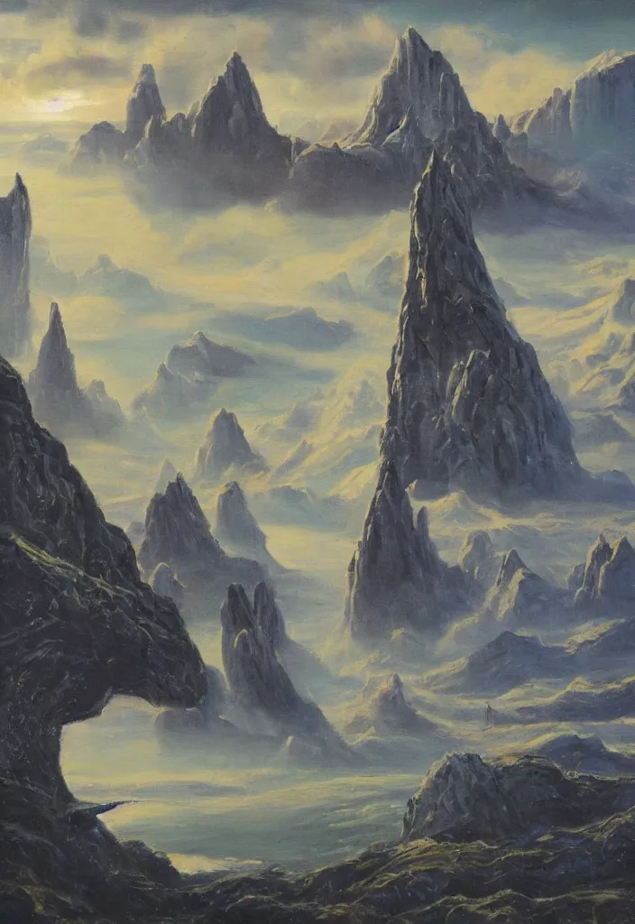 Image similar to asgard by salvadordalli, oil on canvas.