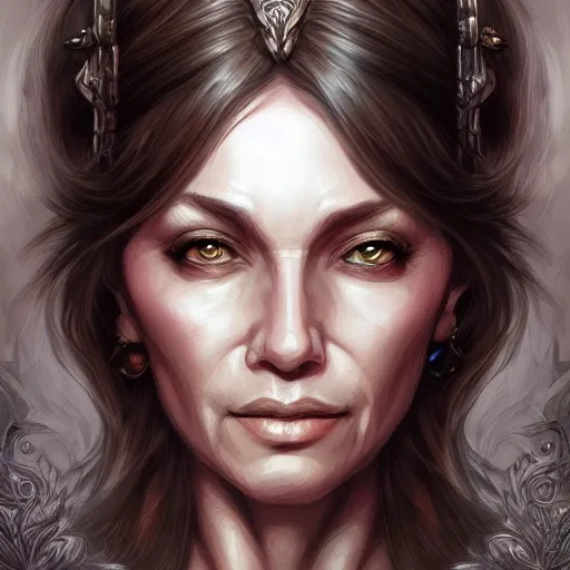 Image similar to Portrait of my mom, D&D, fantasy, intricate, highly detailed, digital painting, trending on artstation, sharp focus, illustration, style of Stanley Artgerm