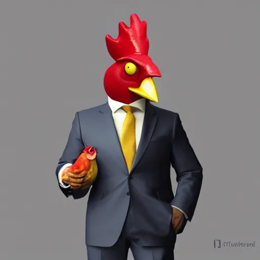 Image similar to a high quality photo of a chicken wearing a suit, 8k, artstation