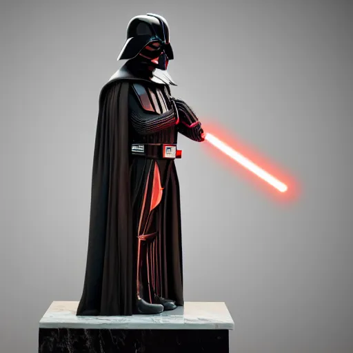 Image similar to a marble statue of darth vader, 8 k, exquisite detail, museum exhibit, studio lighting, hd