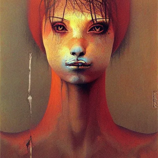 Prompt: portrait painting of (wolf) girl by Beksinski