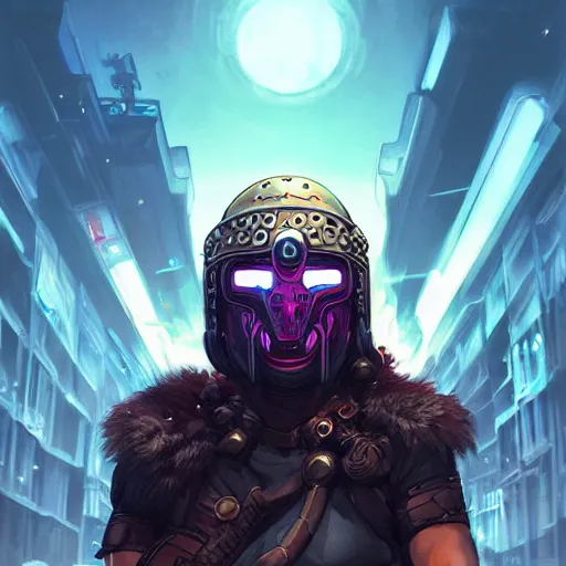 Image similar to cyberpunk viking helmet mask warrior goddess robot ninja fantasy, art gta 5 cover, official fanart behance hd artstation by jesper ejsing, by rhads, makoto shinkai and lois van baarle, ilya kuvshinov, ossdraws