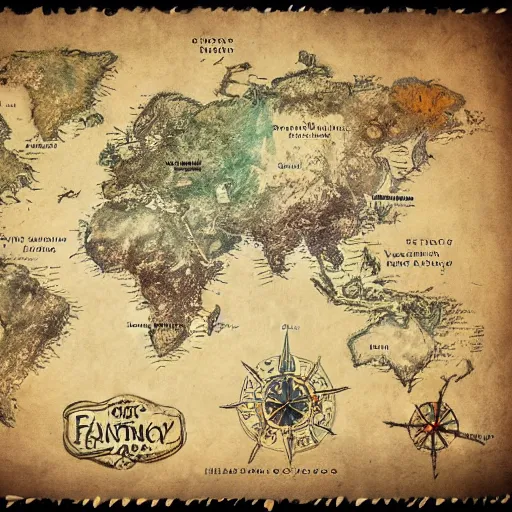 Prompt: imaginary map of a fantacy world, drawing of different elements in the lands, different realms, blueprint, infographic, on paper, natural colors, vintage, with notes, highly detailed, trending on artstation, beautiful