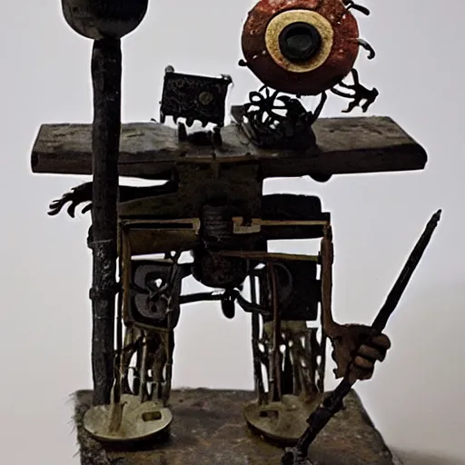 Prompt: E.M. Pino + miniature anti-bot machine created by Ziggy, the former Demon King