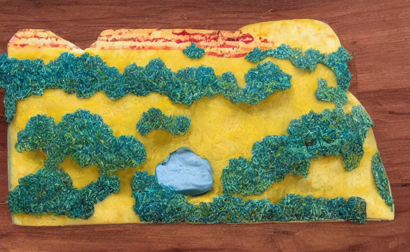 Prompt: a cheese covered landscape