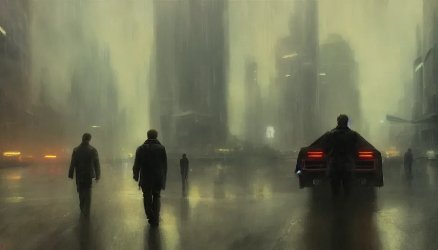 Image similar to blade runner 2 0 4 9, cinematic shot, oil painting by jama jurabaev, extremely detailed, brush hard, artstation, for aaa game, high quality, brush stroke