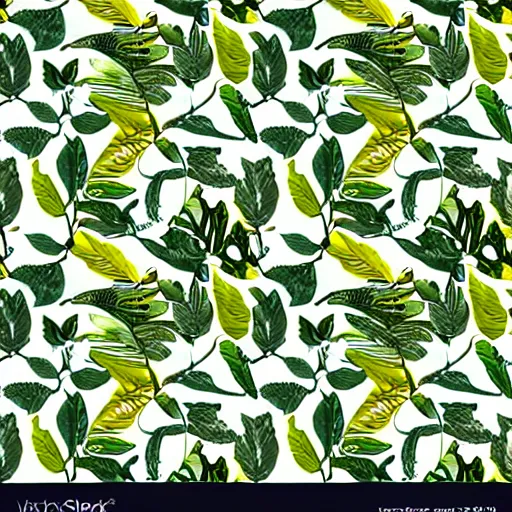 Prompt: seamless pattern of amazon forest leafs, rich colors, mostly green and yellow