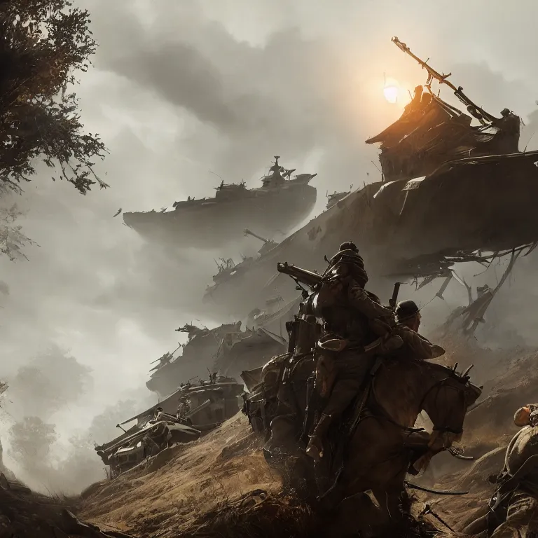 Image similar to concept art from the game battlefield 1, trending on artstation, extremely detailed, cinematic lighting, cinematic angles, 8k, gritty
