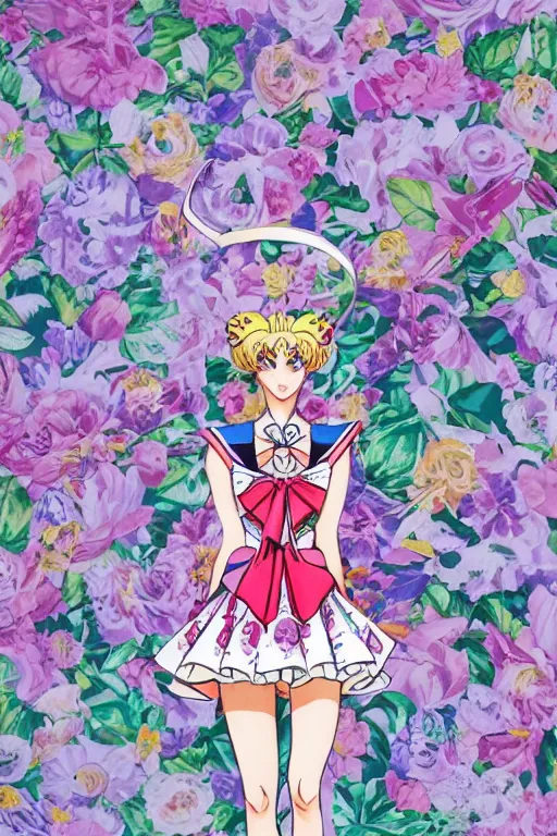 Image similar to sailor moon wearing floral valentino ss 2 0 1 5