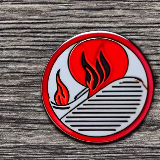 Image similar to minimalistic clean enamel pin of fire flame warning label, retro design