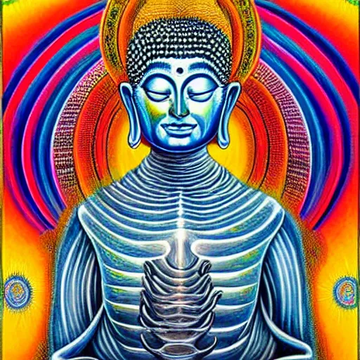 Prompt: Alex Grey art of Buddha