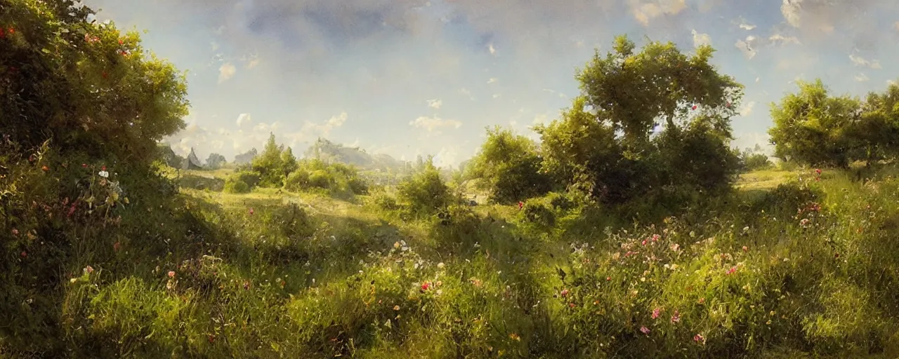 Prompt: summer landscape by jean - baptiste monge, masterpiece, colorful, anti - aliasing