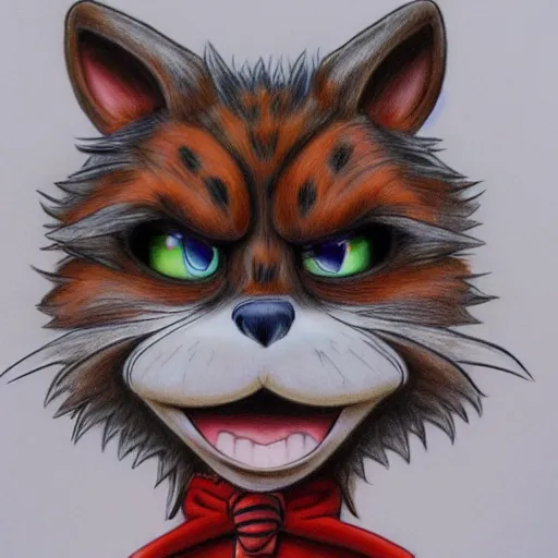 Prompt: colored Pencil drawing of cartoon furry character, highly detailed