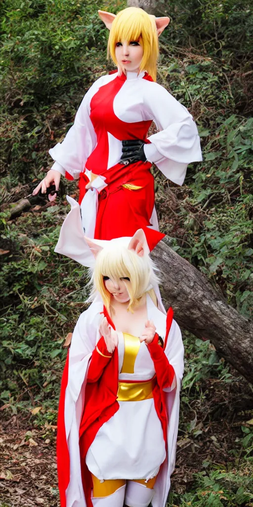 Image similar to kitsune cosplay, fullbody shoot