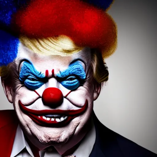 Image similar to donald trump dressed as a clown, photo, high details, 8k resolution