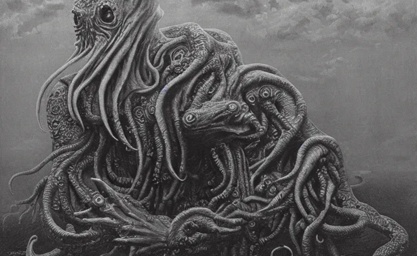 Image similar to Cthulhu by Beksinski, 4k, masterpiece