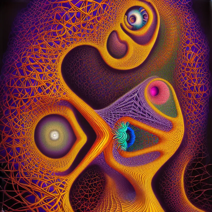 Prompt: 3 d render of infinite fractals of consciousness, recursion, face, surreal, by salvador dali and mc escher and alex grey, oil on canvas, hd, dreams, intricate details, warm colors, octane render