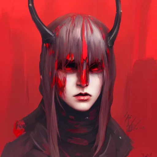 Image similar to dark witch character red and black colors, highly detailed, digital painting, artstation, concept art, smooth, sharp focus, illustration