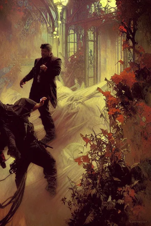 Prompt: zak bagans chasing ghosts, painting by gaston bussiere, craig mullins, greg rutkowski, alphonse mucha