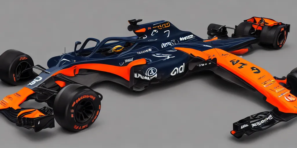 Image similar to hybrid design between McLaren MCL34 F1 car 2021 and Ford Mustang GT 2021. No background, concept art style.