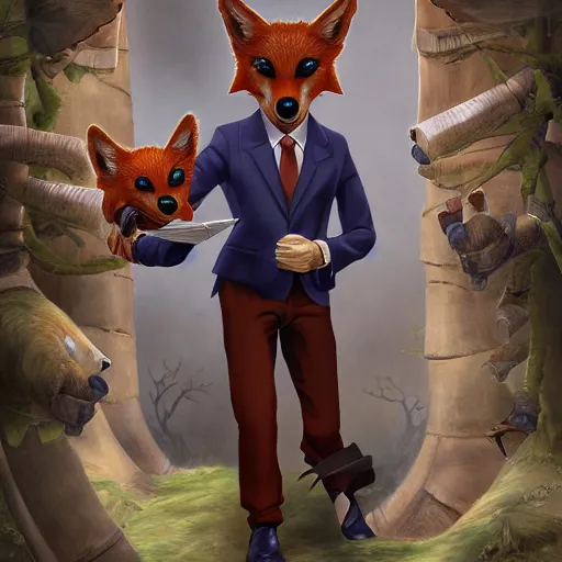 Image similar to award - winning extremely detailed fantasy art of a cute male anthropomorphic vulpes vulpes fulva teacher wearing suit working at a school, 4 k cinematic still photography, dramatic lighting, lifelike